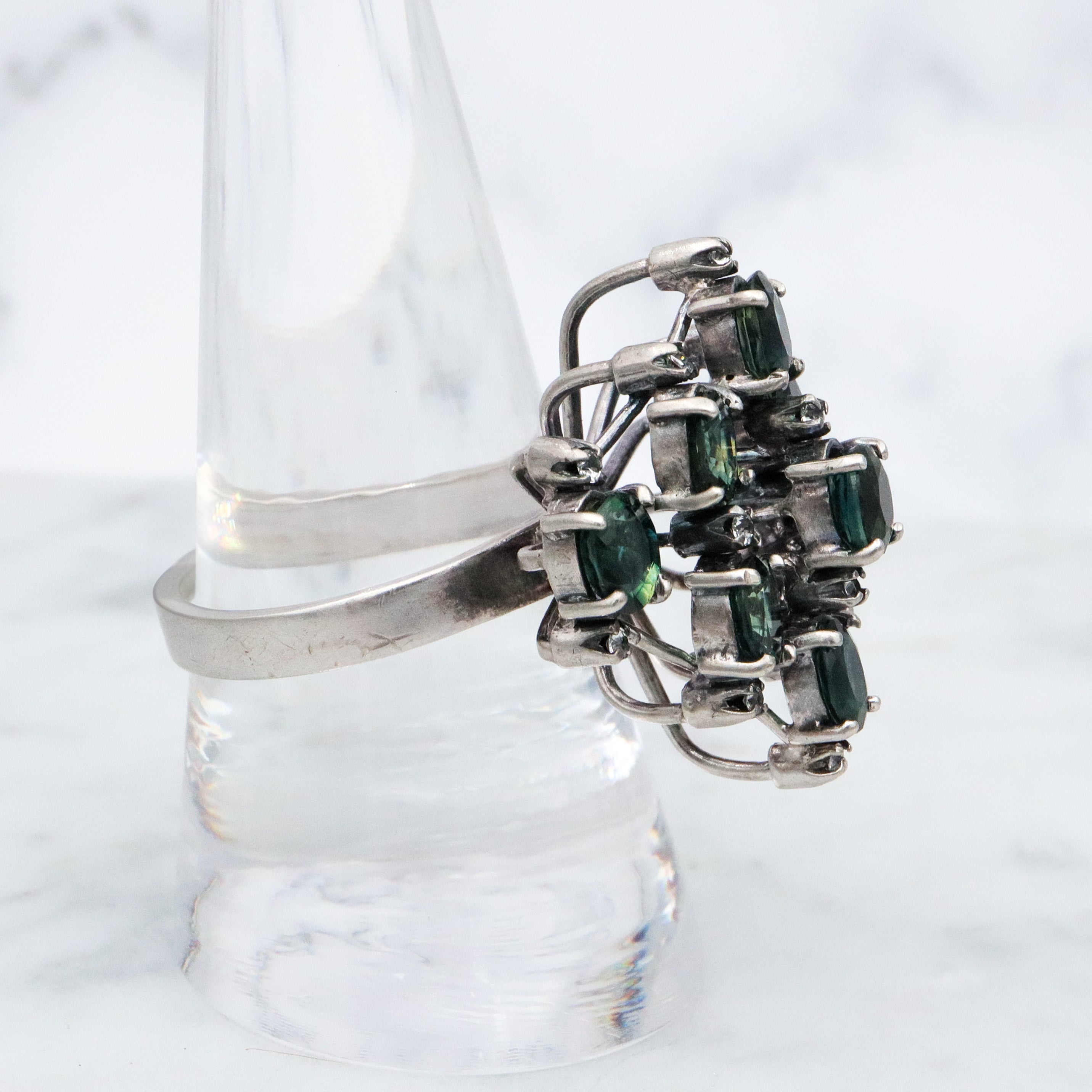 vintage London blue topaz & white zircon sterling cocktail ring, size 9